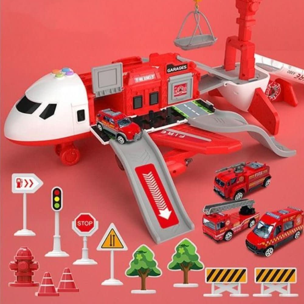Toy Airplane Playset Light Up Vehicle Track Ramp Crane - Image 2