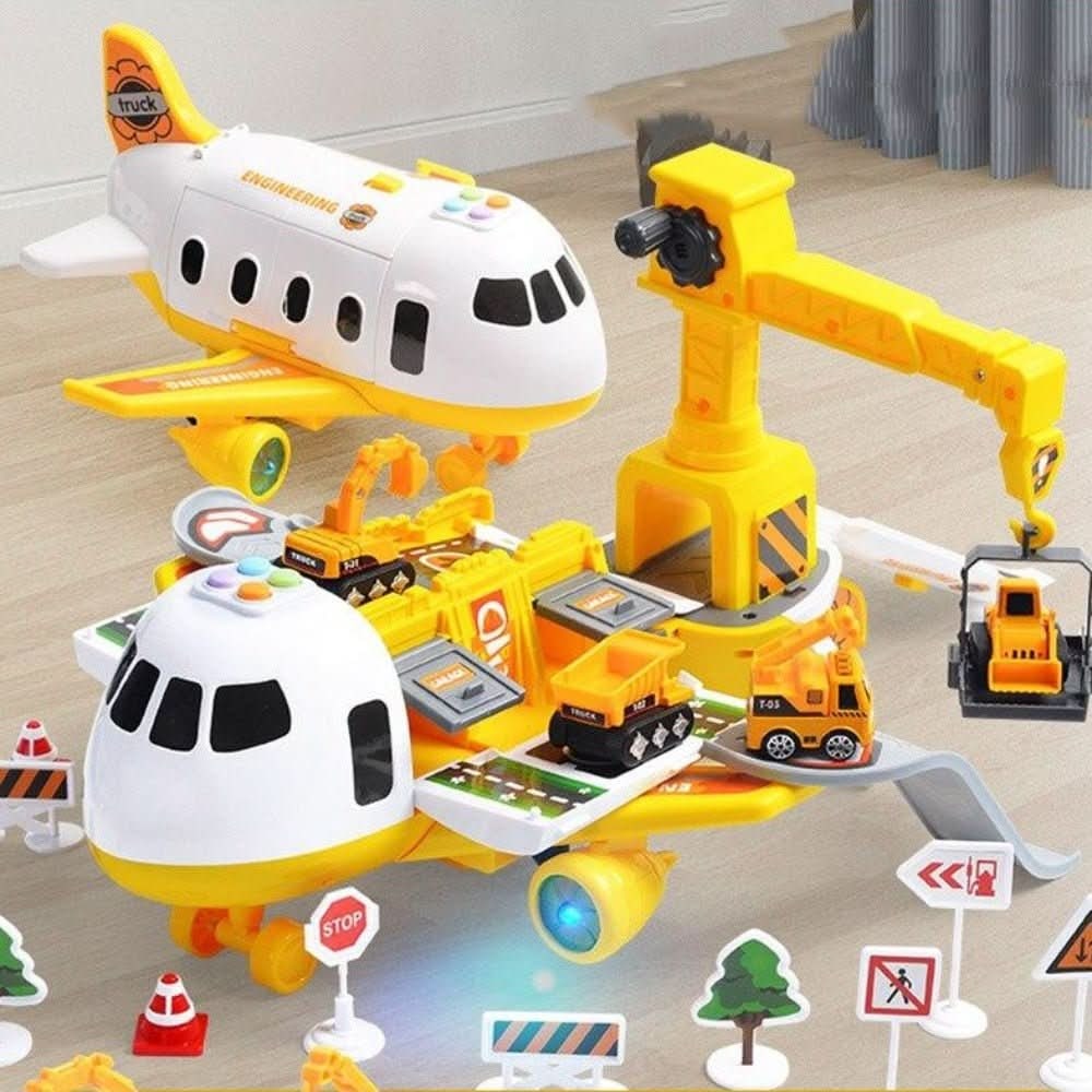 Toy Airplane Playset Light Up Vehicle Track Ramp Crane - Image 3