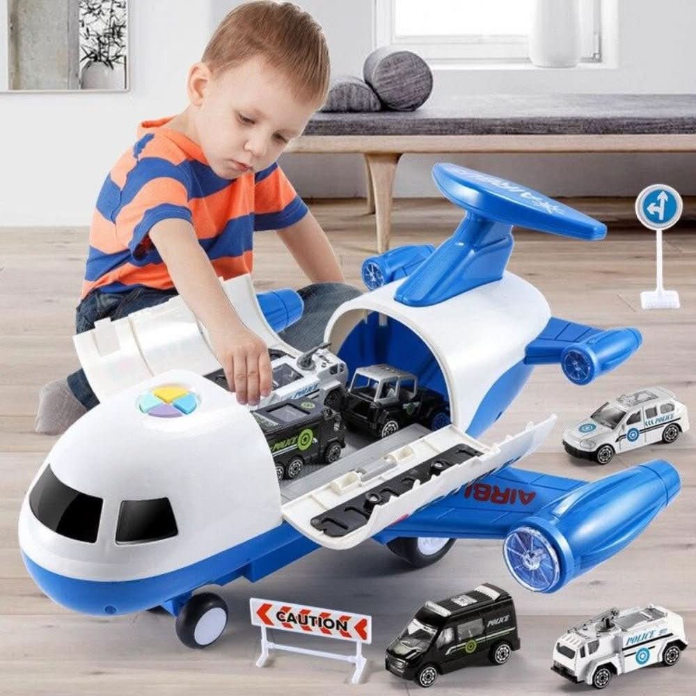 Toy Airplane Playset Light Up Vehicle Track Ramp Crane - Image 4