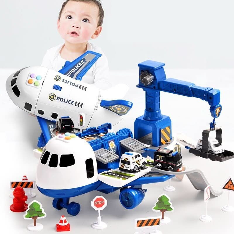 Toy Airplane Playset Light Up Vehicle Track Ramp Crane - Image 6