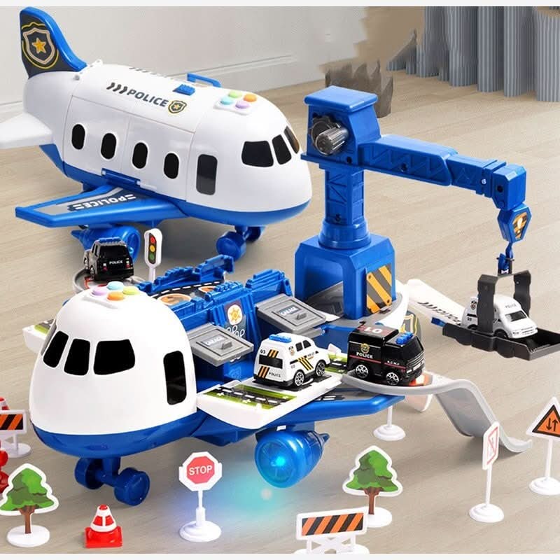 Toy Airplane Playset Light Up Vehicle Track Ramp Crane - Image 8