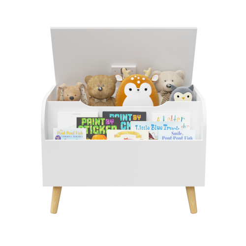 Toy Box Chest with Storage Organizer Front Book Display Shelf and Wooden Lid Bins - Image 10