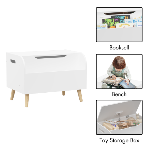 Toy Box Chest with Storage Organizer Front Book Display Shelf and Wooden Lid Bins - Image 4