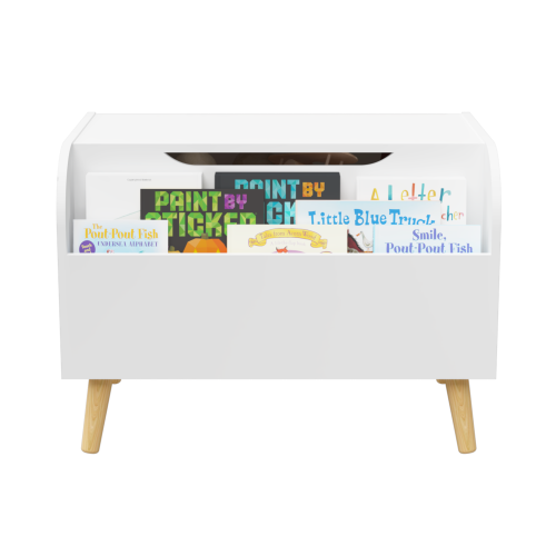 Toy Box Chest with Storage Organizer Front Book Display Shelf and Wooden Lid Bins - Image 9