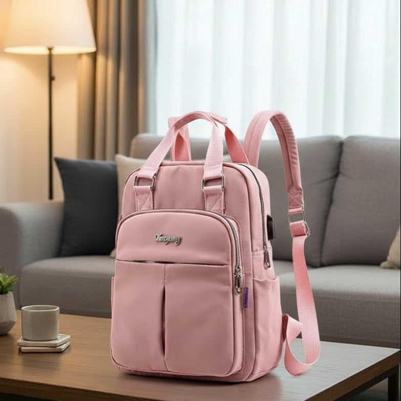 Travel Backpack Women's Laptop Water Resistant USB Charging Port Nylon - Image 1