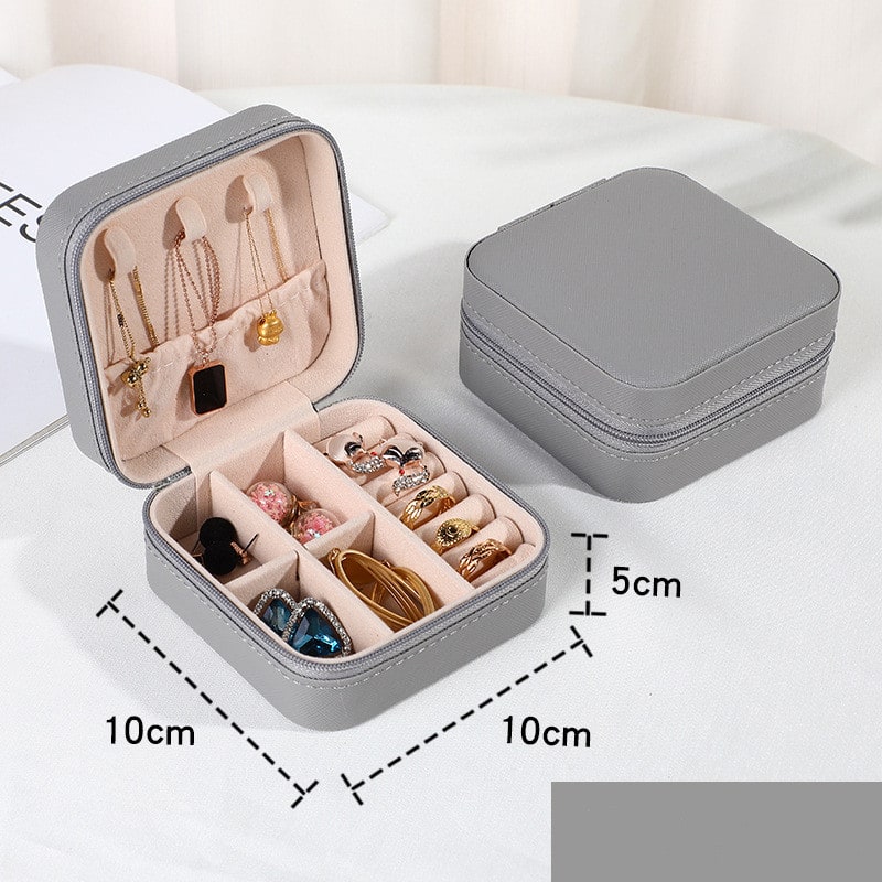 Travel Jewelry Box Organizer Case with Velvet Lining Padded Ring Rolls and Removable Dividers - Image 1