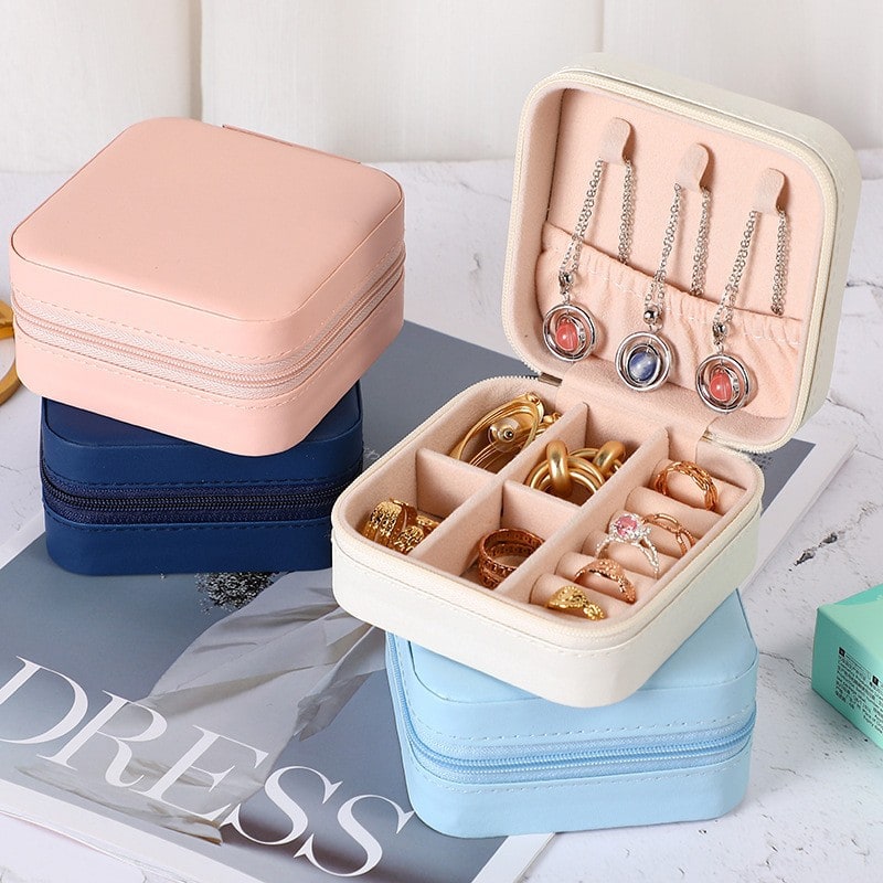 Travel Jewelry Box Organizer Case with Velvet Lining Padded Ring Rolls and Removable Dividers - Image 4