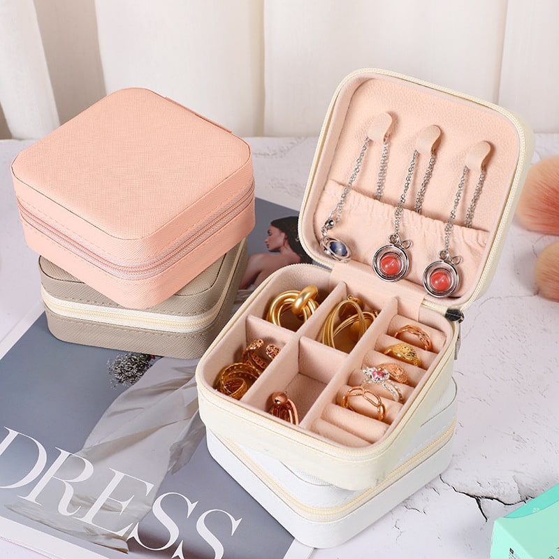 Travel Jewelry Box Organizer Case with Velvet Lining Padded Ring Rolls and Removable Dividers - Image 5
