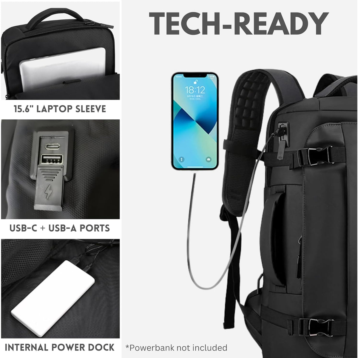 Travel Laptop Backpack with USB Charging Port Water-Resistant Carry on for Business - Image 7