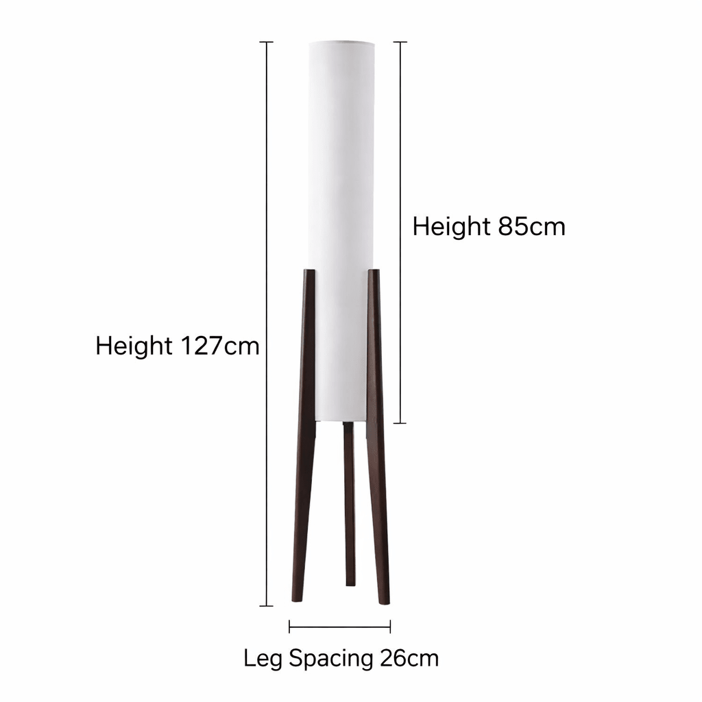 Tripod Floor Lamp Fabric Shade Wooden Tapered Legs Tall Cylindrical Scandinavian - Image 5