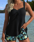 Tropical Print Tummy Control Tankini Set for Women — close-up