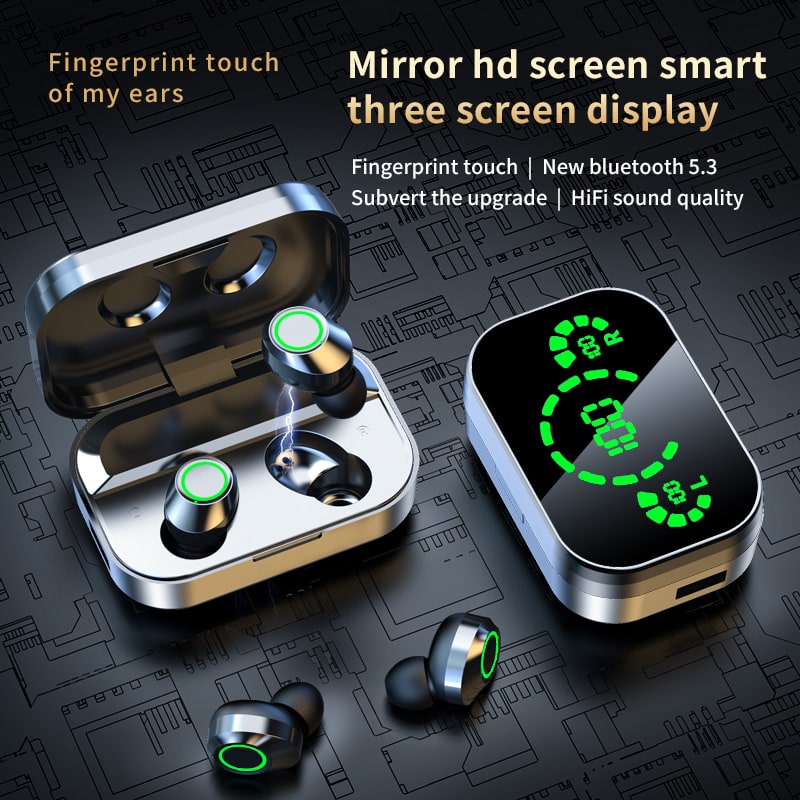 True Wireless Earbuds with Mic and Digital Display in Ear Bluetooth Tws Waterproof - Image 2