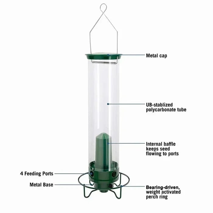 Tube Bird Feeder with Weight-Activated Spinning Perch Squirrel Proof Guard Cardinal - Image 7
