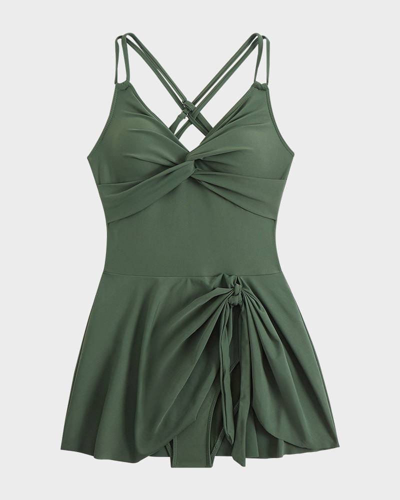 Twist-Front Flattering Swim Dress Tankini for Women — fabric detail