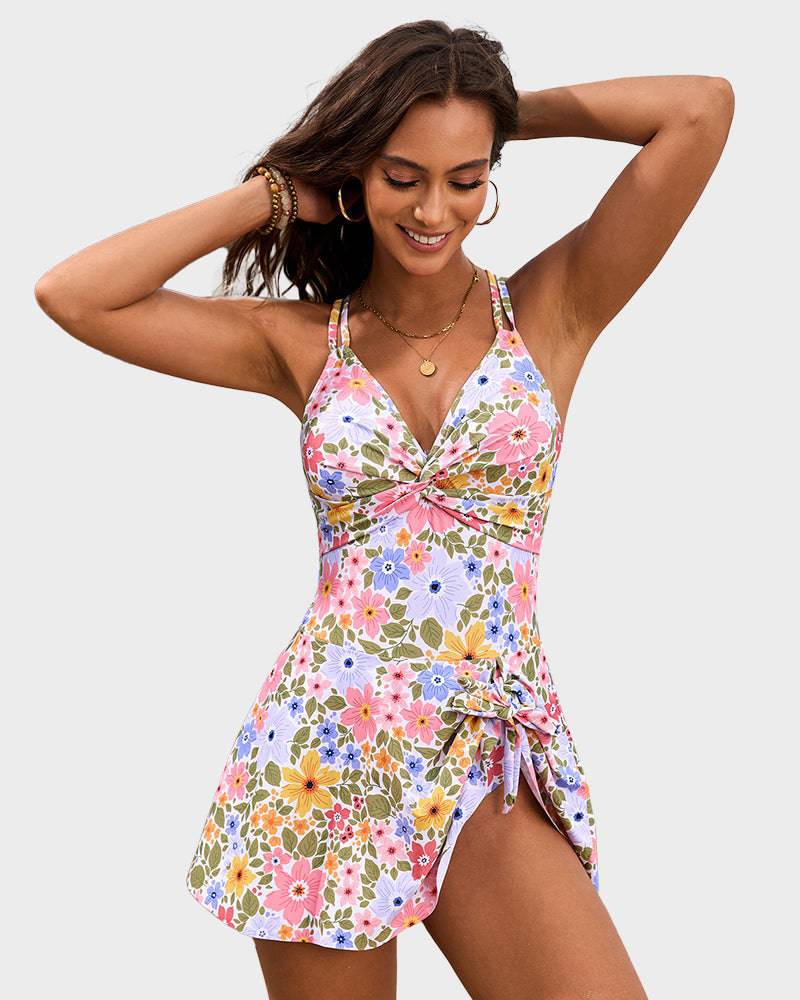 Twist-Front Flattering Swim Dress Tankini for Women — model wearing