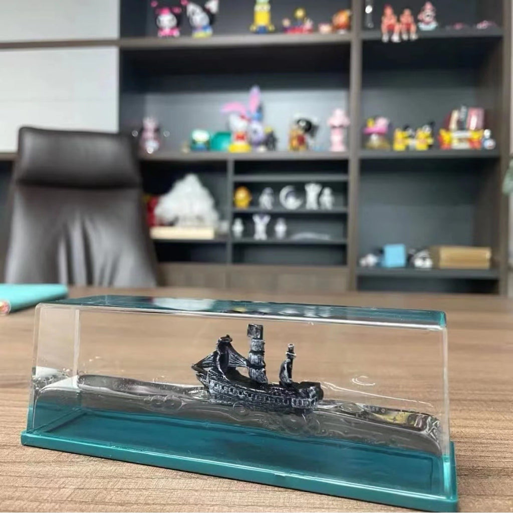 Unsinkable Ship Fluid Wave Paperweight with LED Light and Wooden Base - Image 11