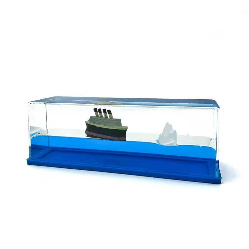 Unsinkable Ship Fluid Wave Paperweight with LED Light and Wooden Base - Image 12