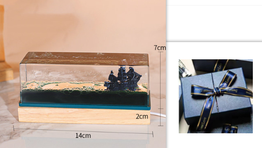Unsinkable Ship Fluid Wave Paperweight with LED Light and Wooden Base - Image 15