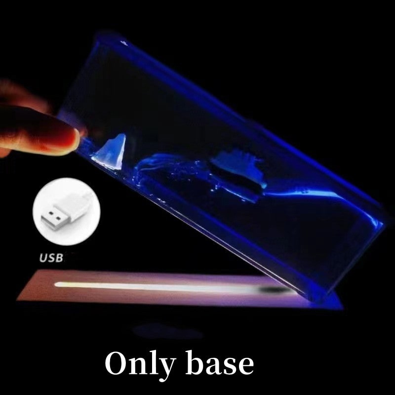 Unsinkable Ship Fluid Wave Paperweight with LED Light and Wooden Base - Image 4