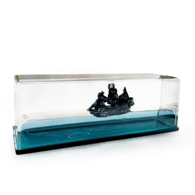 Unsinkable Ship Fluid Wave Paperweight with LED Light and Wooden Base - Image 5