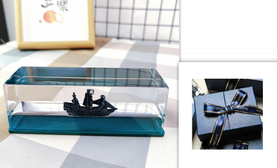 Unsinkable Ship Fluid Wave Paperweight with LED Light and Wooden Base - Image 7