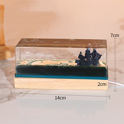 Unsinkable Ship Fluid Wave Paperweight with LED Light and Wooden Base - Image 8