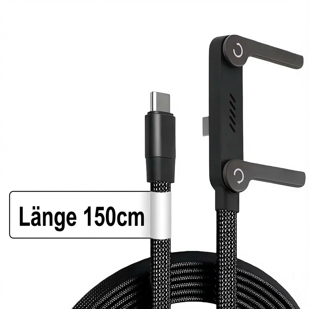 Usb-C to Cable with Integrated Folding Phone Stand and Braided Charging Cord - Image 4