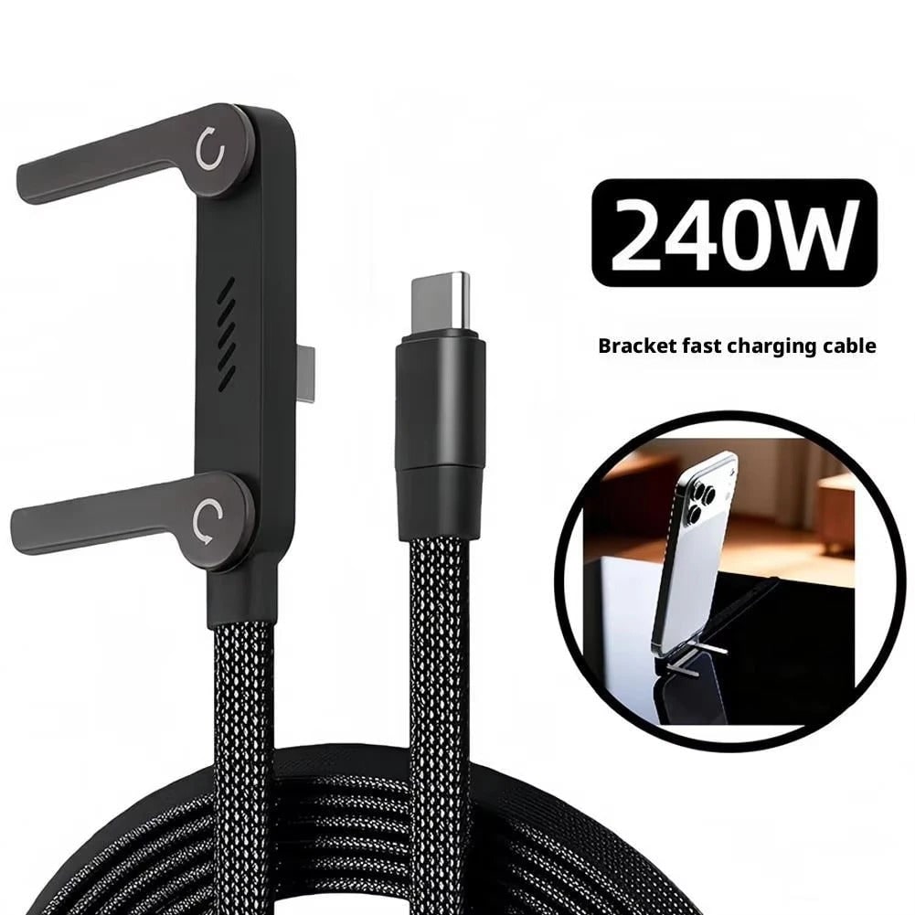 Usb-C to Cable with Integrated Folding Phone Stand and Braided Charging Cord - Image 5