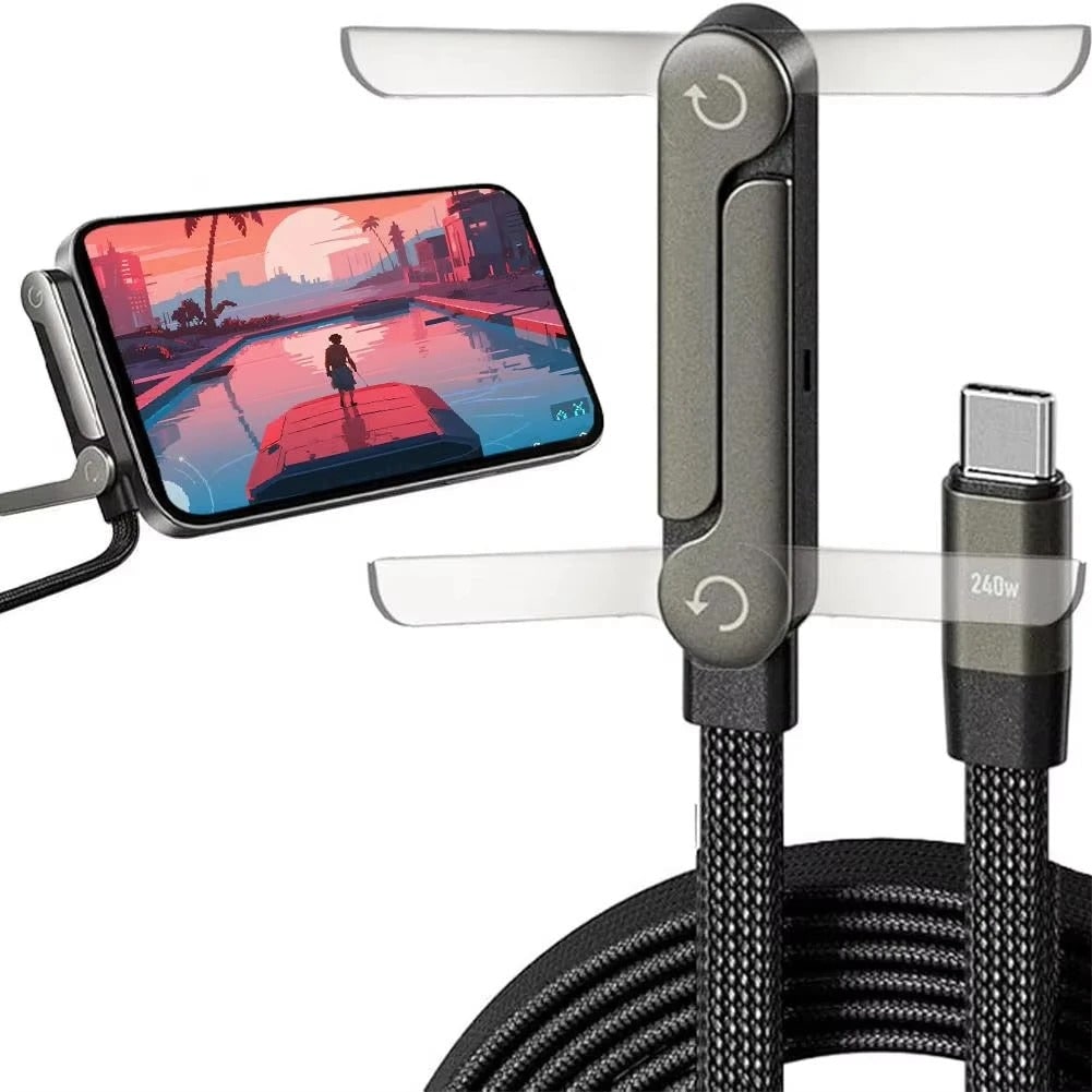 Usb-C to Cable with Integrated Folding Phone Stand and Braided Charging Cord - Image 6