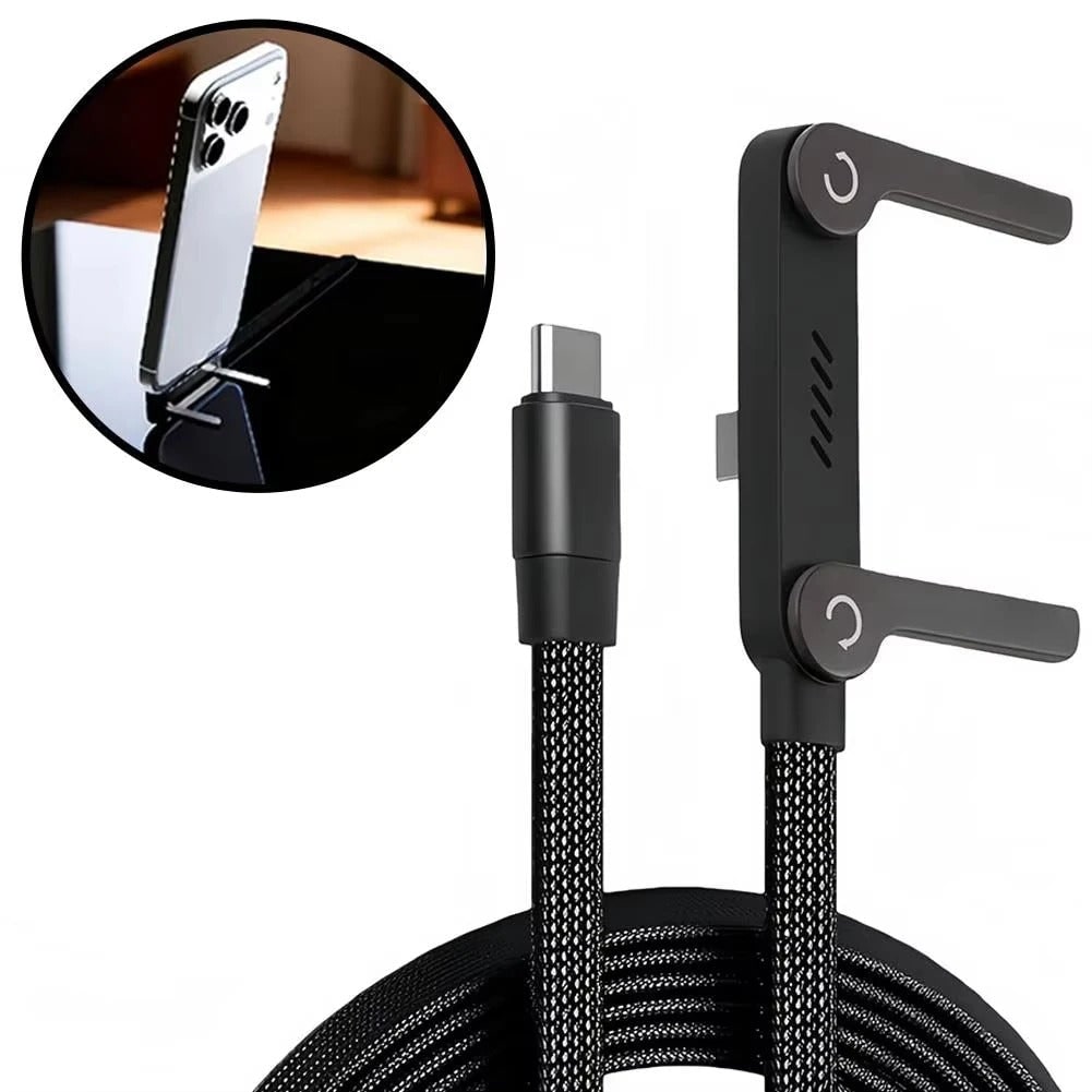 Usb-C to Cable with Integrated Folding Phone Stand and Braided Charging Cord - Image 7