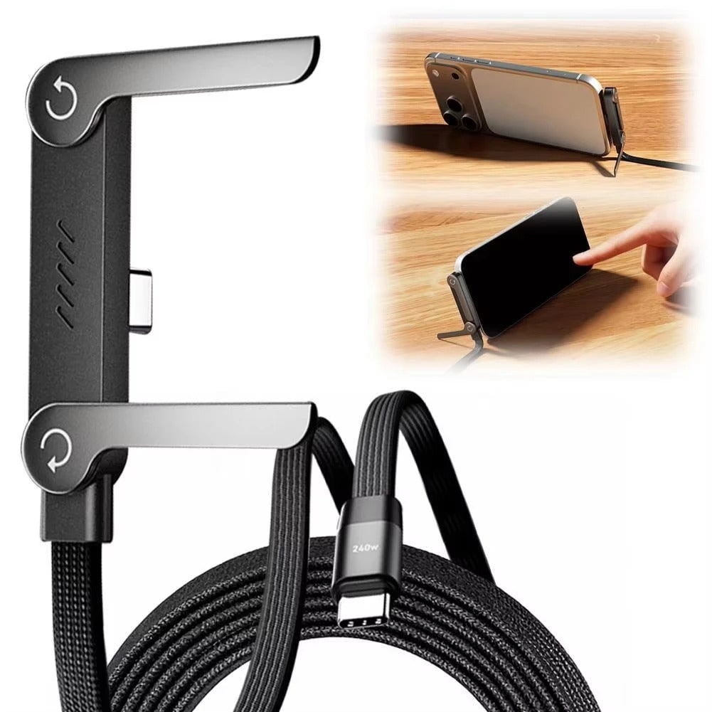 Usb-C to Cable with Integrated Folding Phone Stand and Braided Charging Cord - Image 8