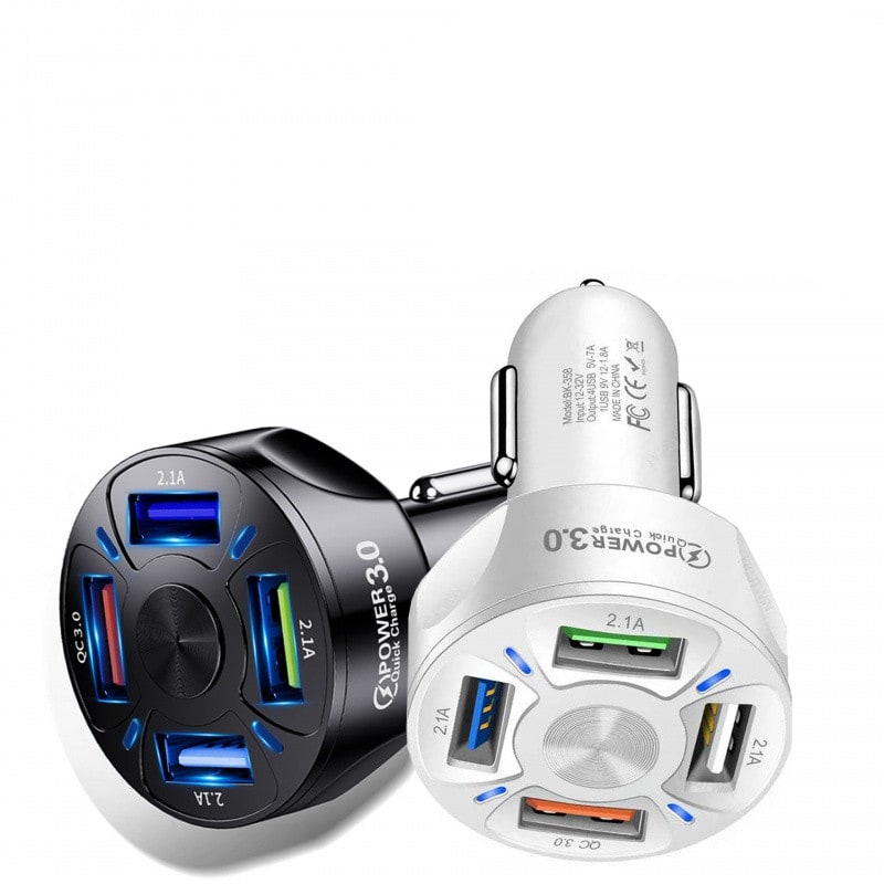 USB Car Charger and Phone with Four Ports Qc 3.0 Fast Charge and LED Indicator Usbc - Image 1