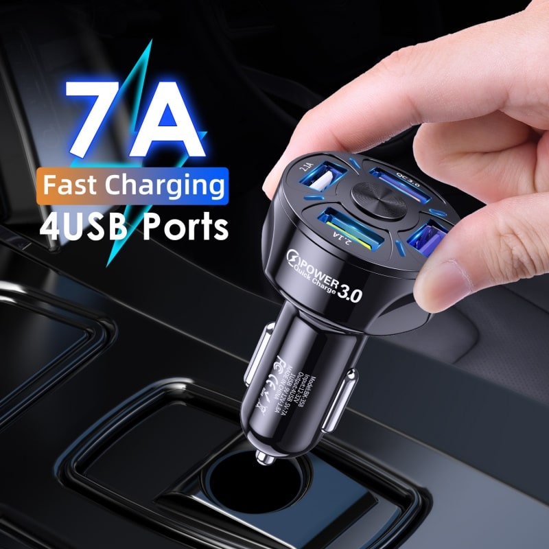 USB Car Charger and Phone with Four Ports Qc 3.0 Fast Charge and LED Indicator Usbc - Image 2
