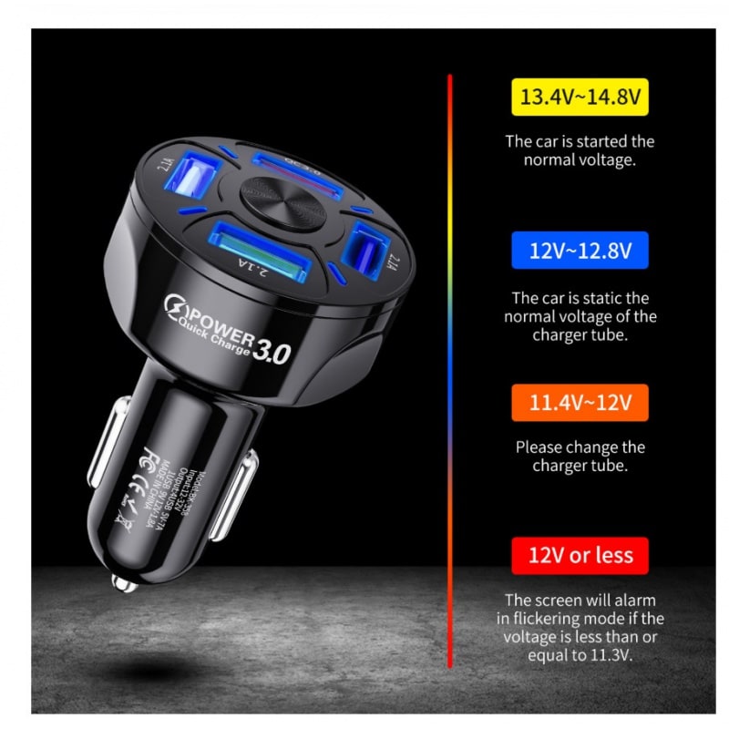 USB Car Charger and Phone with Four Ports Qc 3.0 Fast Charge and LED Indicator Usbc - Image 6