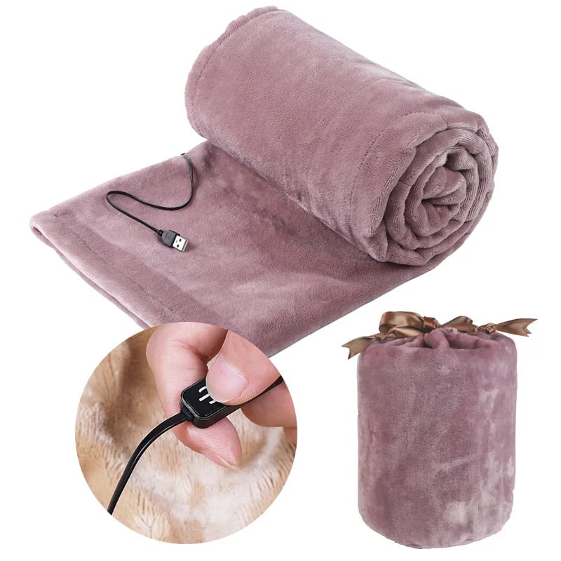USB Heated Throw Blanket with Flannel Fabric and Storage Bag Portable Travel - Image 3