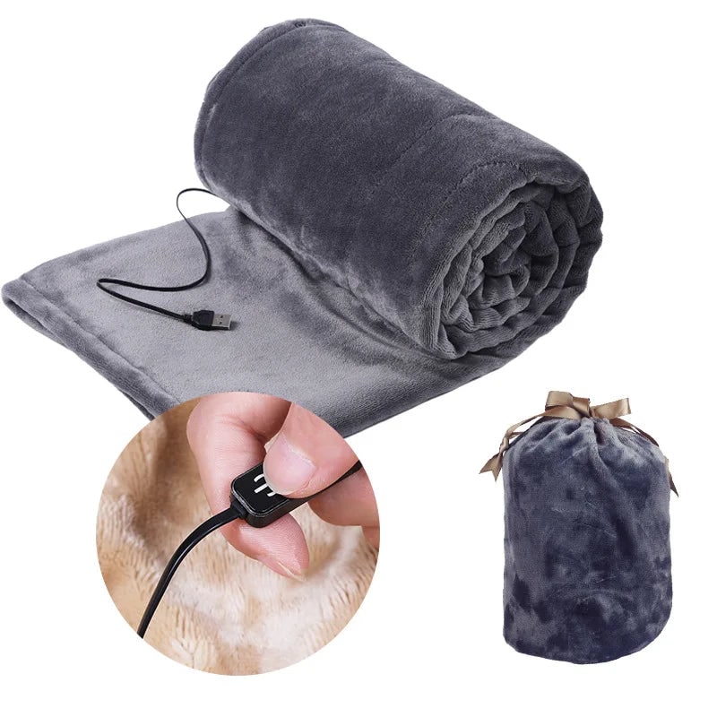 USB Heated Throw Blanket with Flannel Fabric and Storage Bag Portable Travel - Image 4