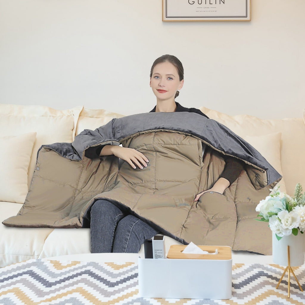 USB Heated Wearable Blanket with Zippered Armholes Dual Controls and 6 Heating Zones - Image 13