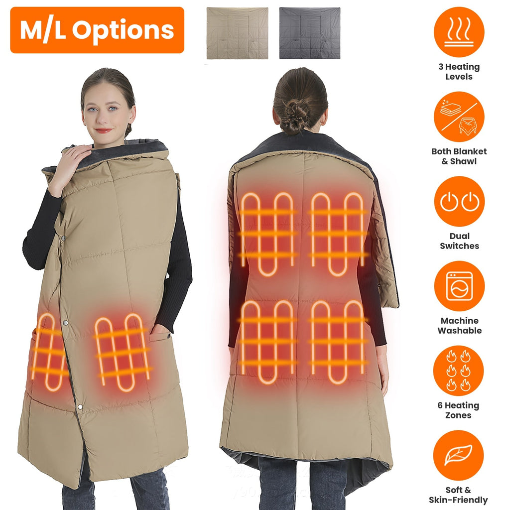 USB Heated Wearable Blanket with Zippered Armholes Dual Controls and 6 Heating Zones - Image 14