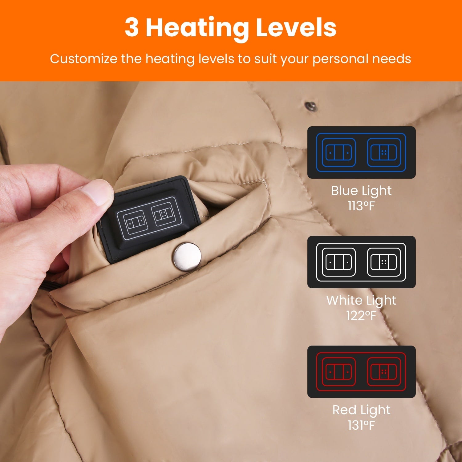 USB Heated Wearable Blanket with Zippered Armholes Dual Controls and 6 Heating Zones - Image 15