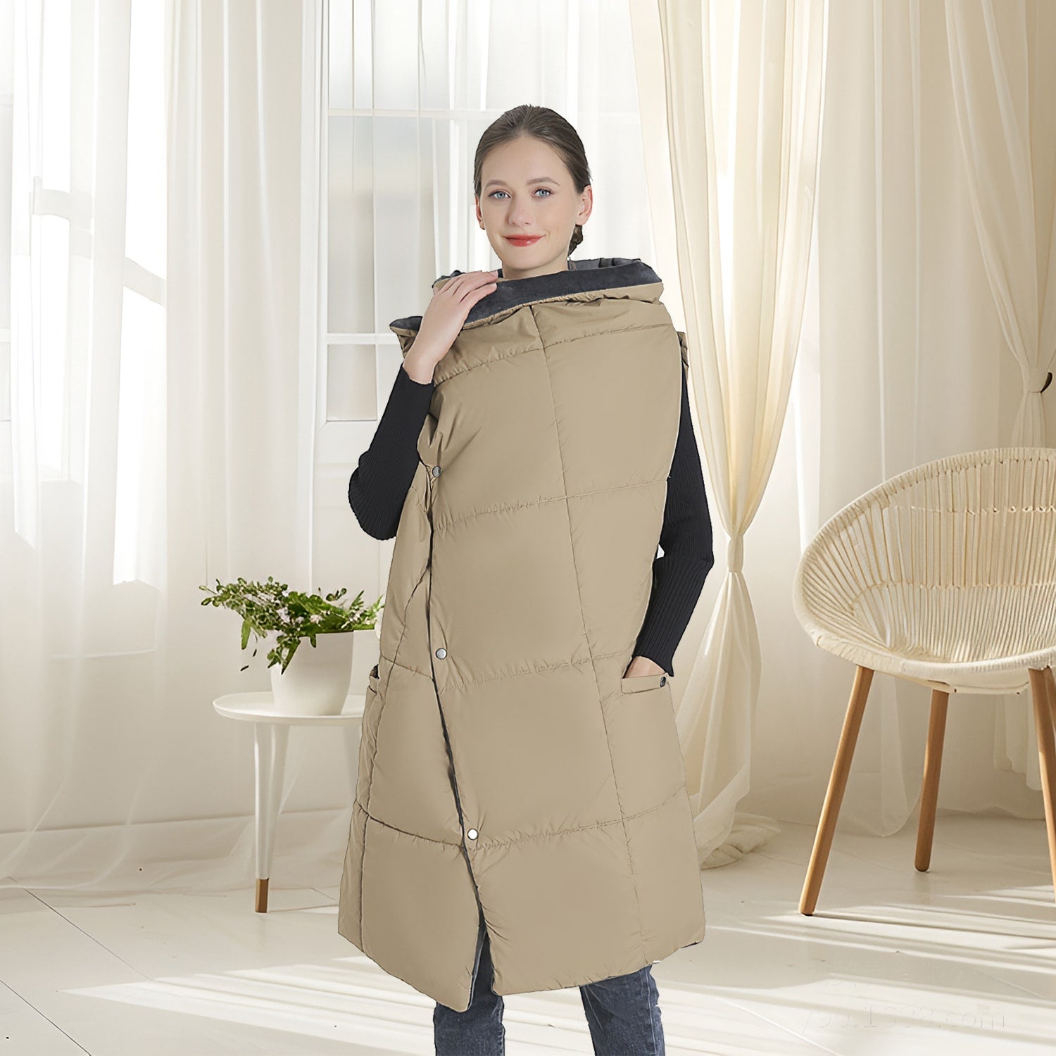 USB Heated Wearable Blanket with Zippered Armholes Dual Controls and 6 Heating Zones - Image 3