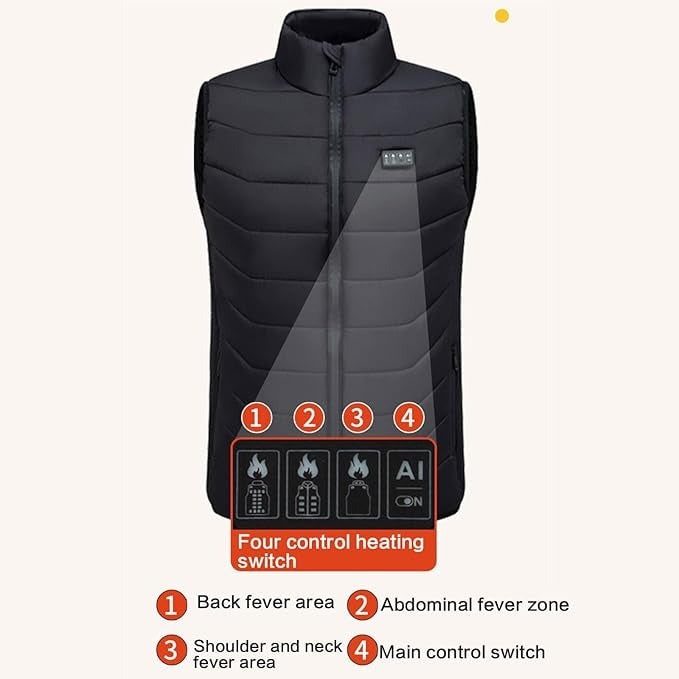 USB Rechargeable Heated Vest with 4 Heat Settings and Quilted Puffer Design - Image 5