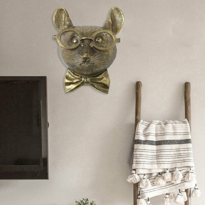Wall Art Animal Head Sculpture with Textured Resin and Antique Gold Finish - Image 11