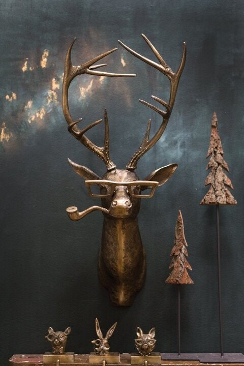Wall Art Animal Head Sculpture with Textured Resin and Antique Gold Finish - Image 4