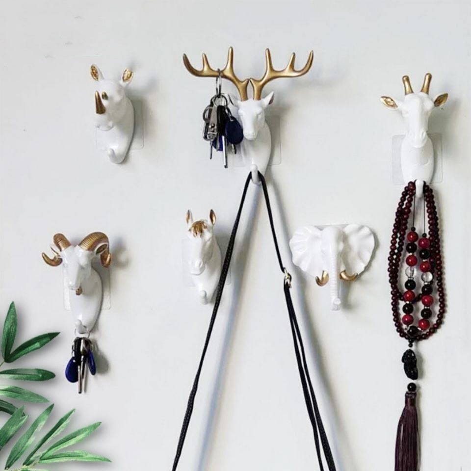 Wall Hook Animal Coat with Key Hanger for Decorative Resin Head Design with Curved - Image 2