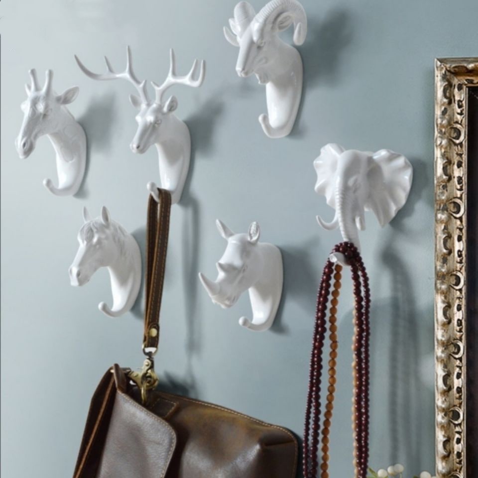 Wall Hook Animal Coat with Key Hanger for Decorative Resin Head Design with Curved - Image 4