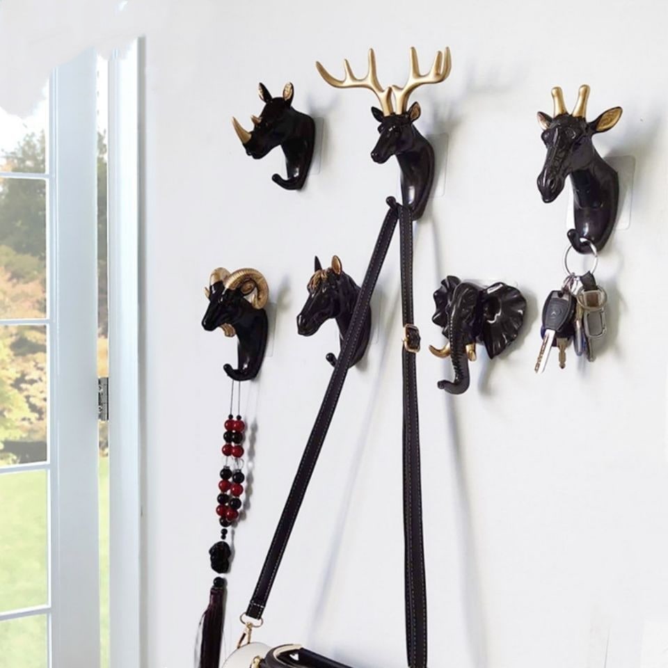 Wall Hook Animal Coat with Key Hanger for Decorative Resin Head Design with Curved - Image 5