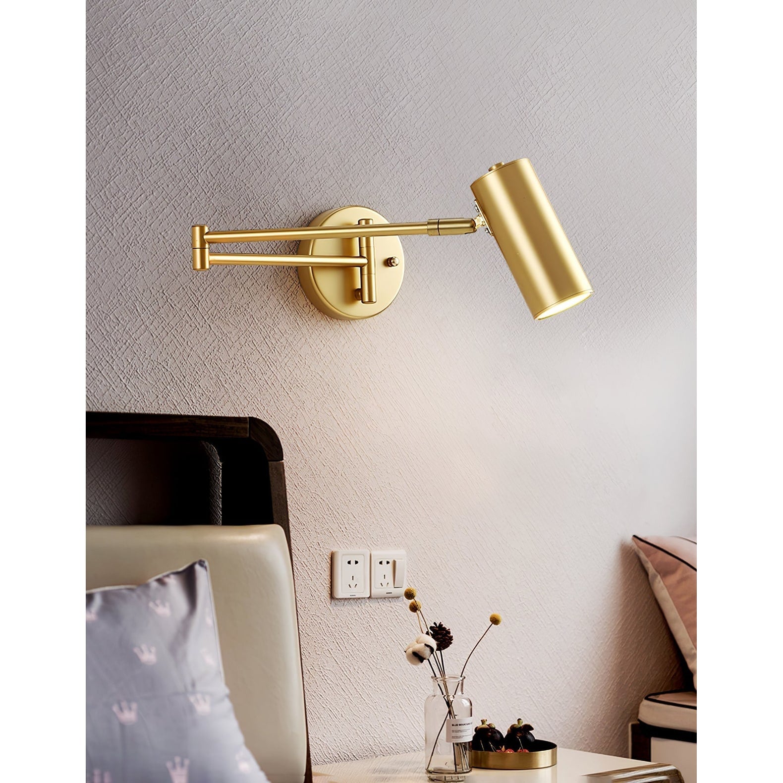 Wall Light Sconce with Adjustable Articulated Arm and Cylindrical Shade Exterior Lantern - Image 11
