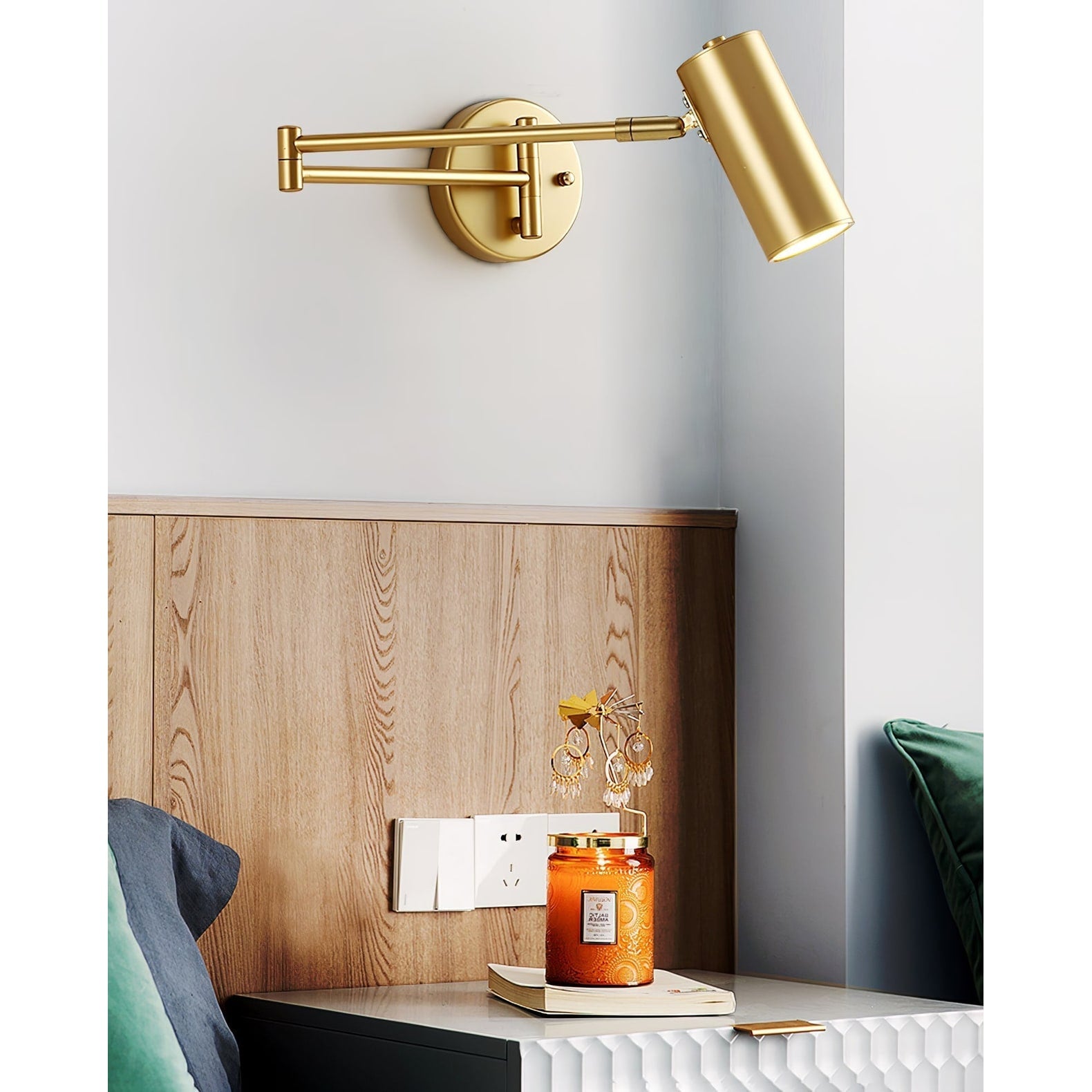 Wall Light Sconce with Adjustable Articulated Arm and Cylindrical Shade Exterior Lantern - Image 16