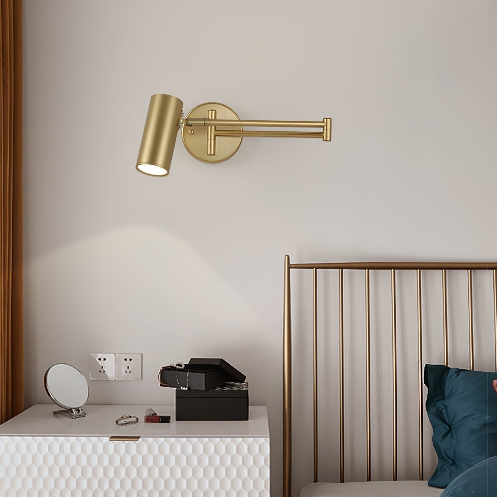 Wall Light Sconce with Adjustable Articulated Arm and Cylindrical Shade Exterior Lantern - Image 3