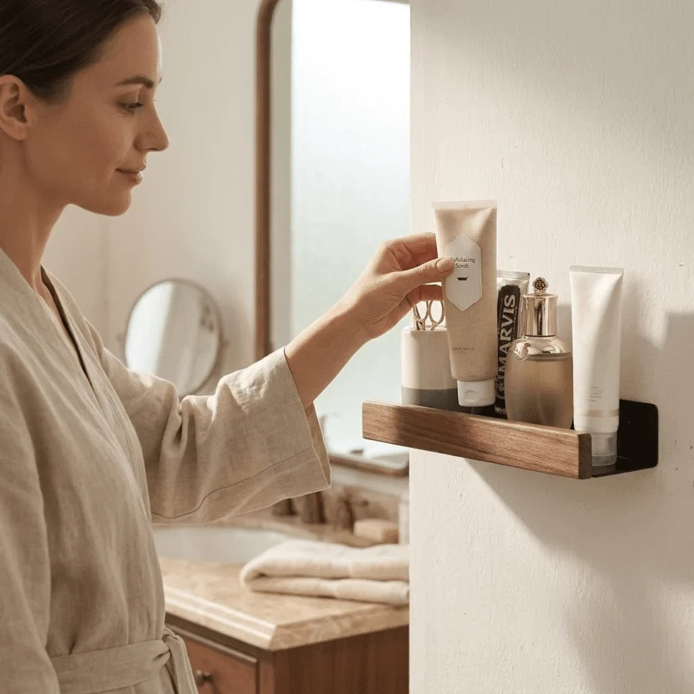 Wall Mounted Floating Shelves with Wooden Front Rail and Metal Bracket - Image 4